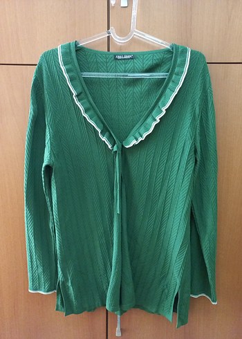 Yeşil Pilili V Yaka Triko Hırka - Görsel 4