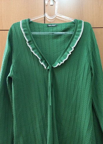 Yeşil Pilili V Yaka Triko Hırka - Görsel 2