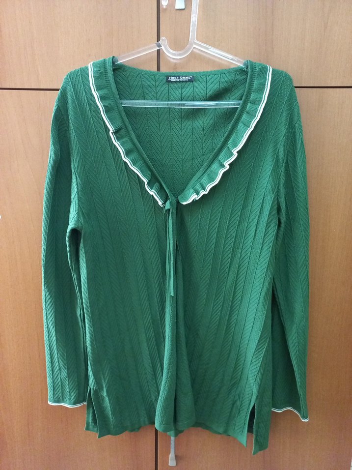 Yeşil Pilili V Yaka Triko Hırka - Görsel 4