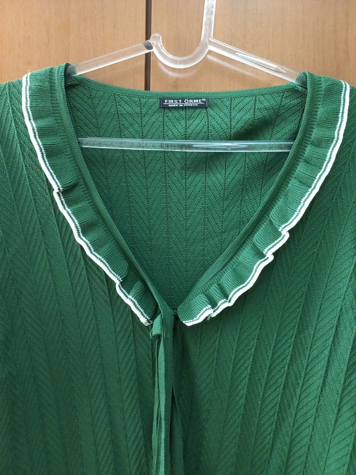 Yeşil Pilili V Yaka Triko Hırka - Görsel 3