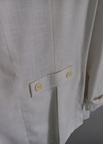 40 Beden beyaz Renk Kadın Beyaz Düğmeli Midi Blazer Ceket