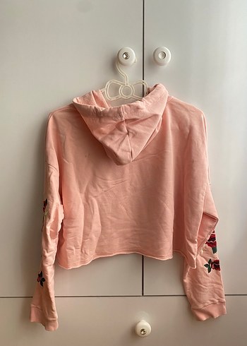 Nakış Gül Detaylı Pembe Kapüşonlu Sweatshirt - Görsel 2