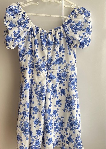 Mavi Çiçek Desenli Bohem Midi Elbise - Görsel 8