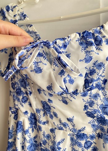 Mavi Çiçek Desenli Bohem Midi Elbise - Görsel 5