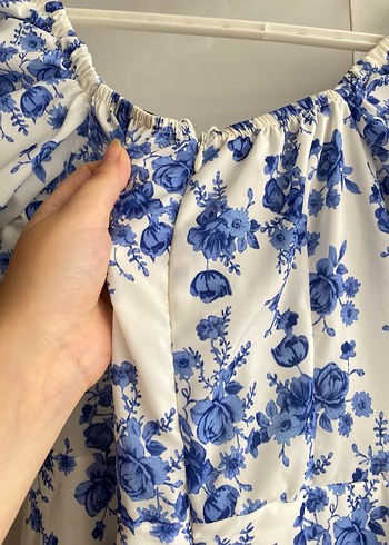 Mavi Çiçek Desenli Bohem Midi Elbise - Görsel 9