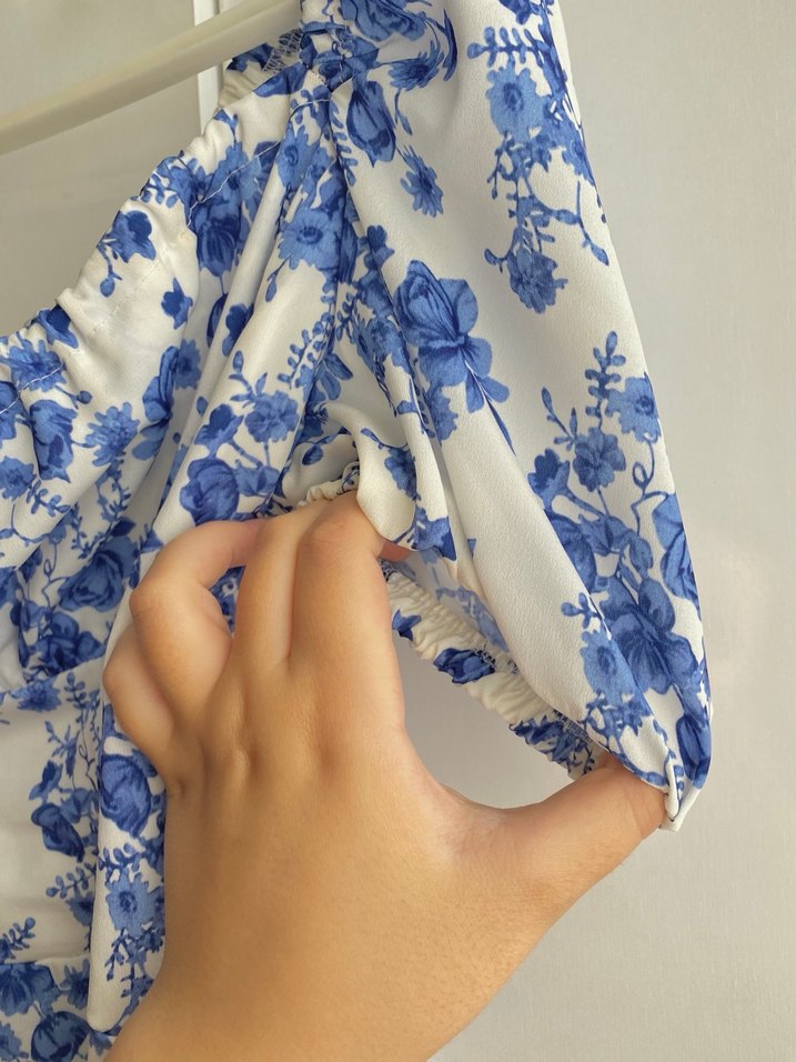 Mavi Çiçek Desenli Bohem Midi Elbise - Görsel 4