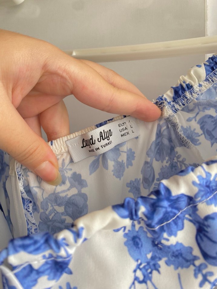 Mavi Çiçek Desenli Bohem Midi Elbise - Görsel 3