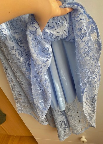 Dantel Detaylı Kayık Yaka Abiye Elbise - Görsel 3