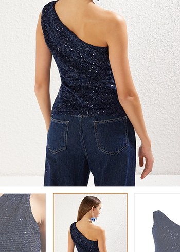 Lacivert Simli Tek Omuzlu Kadın Bluz - Görsel 4