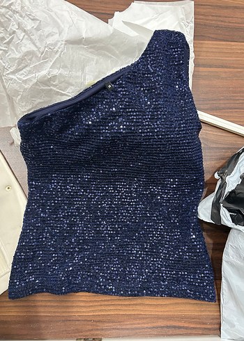 Lacivert Simli Tek Omuzlu Kadın Bluz - Görsel 5