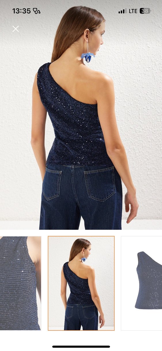 Lacivert Simli Tek Omuzlu Kadın Bluz - Görsel 4