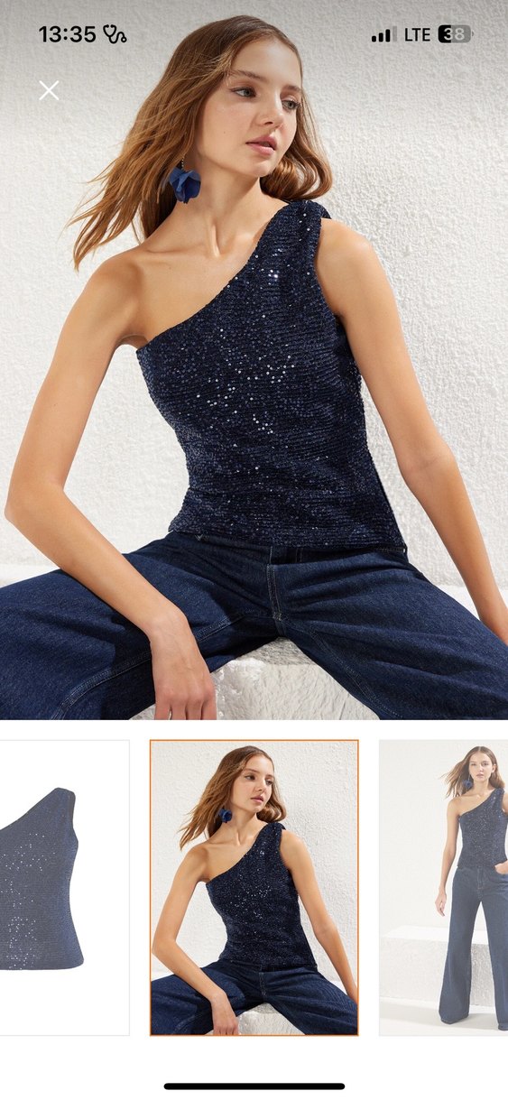 Lacivert Simli Tek Omuzlu Kadın Bluz - Görsel 2