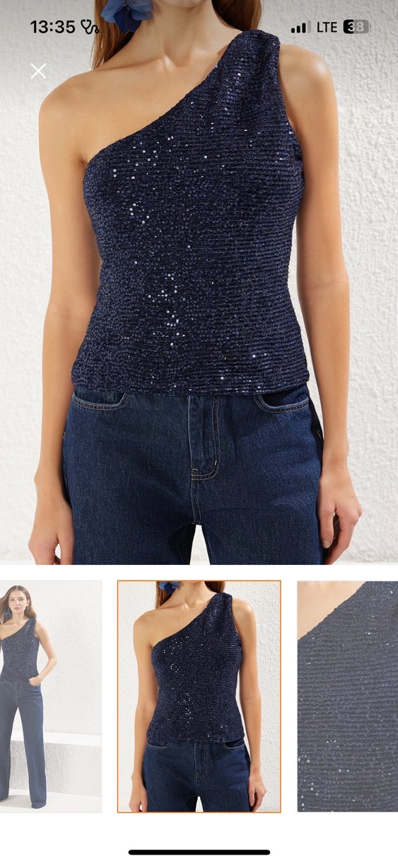 Lacivert Simli Tek Omuzlu Kadın Bluz - Görsel 3