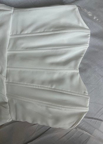 Beyaz Straplez Elbise - Görsel 3