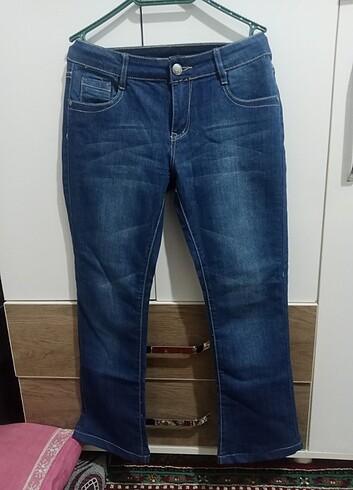 38 Beden Mavi Jean bol paça kot pantolon