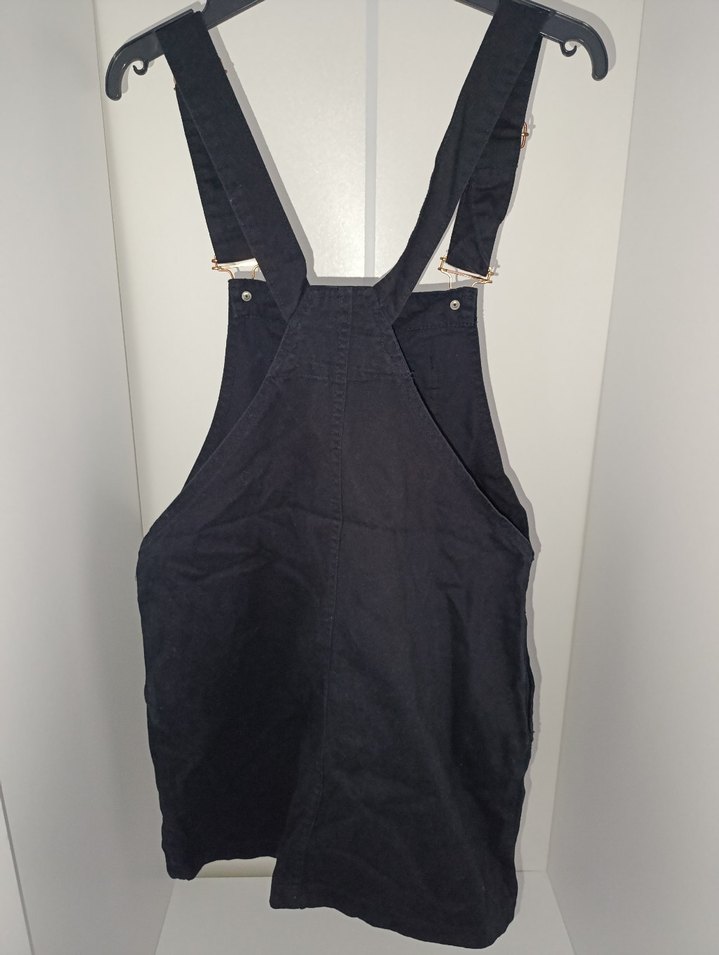 Kadın Siyah Denim Midi Salopet - Görsel 2