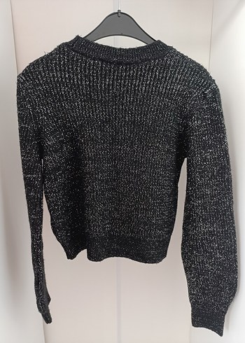 Siyah simli Triko Kadın Uzun Kollu Kazak - Görsel 2