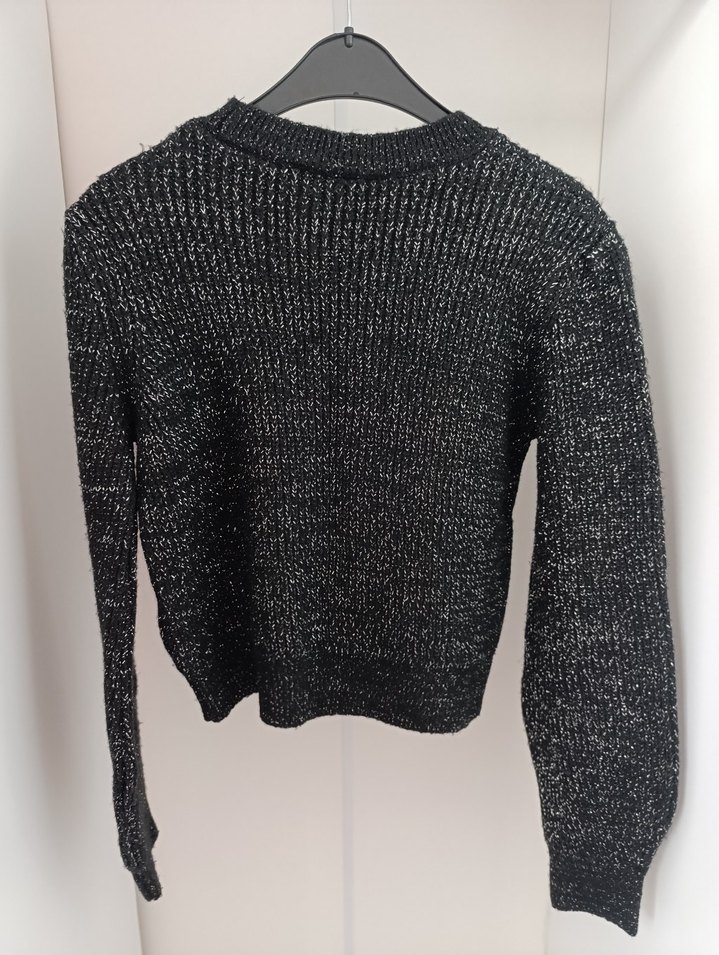 Siyah simli Triko Kadın Uzun Kollu Kazak - Görsel 2