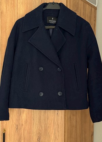 Stradivarius Kadın Lacivert Yün Midi Kaban - Görsel 2