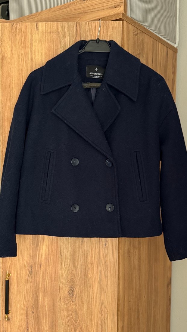 Stradivarius Kadın Lacivert Yün Midi Kaban - Görsel 2