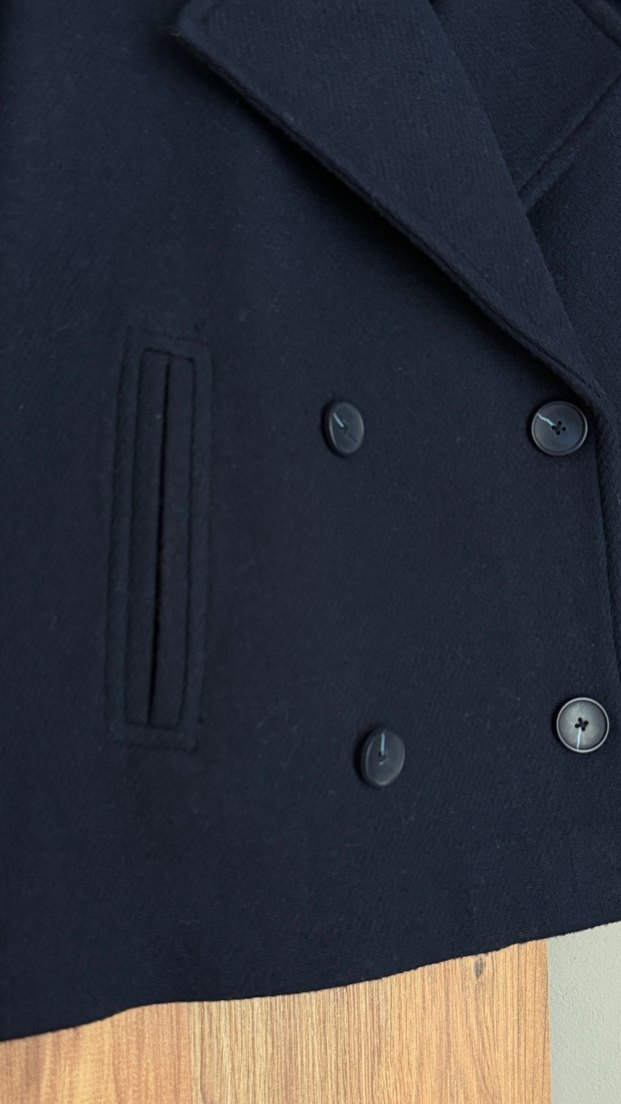 Stradivarius Kadın Lacivert Yün Midi Kaban - Görsel 3