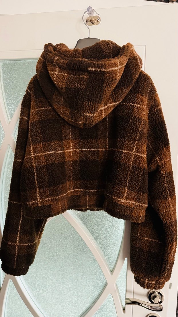 Pull&bear Kareli Peluş Kadın mont - Görsel 3