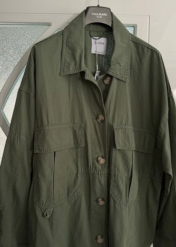 Bershka Düğmeli Salaş Kesim Haki Kadın Ceket - Görsel 3