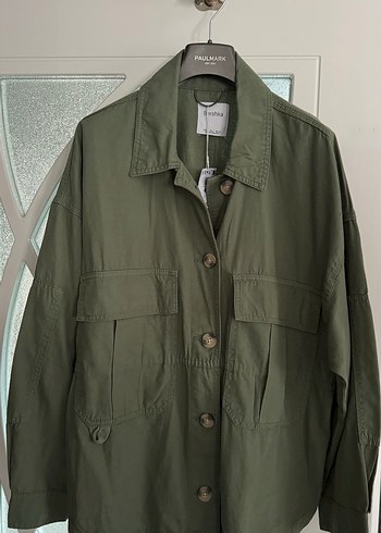 Bershka Düğmeli Salaş Kesim Haki Kadın Ceket - Görsel 4