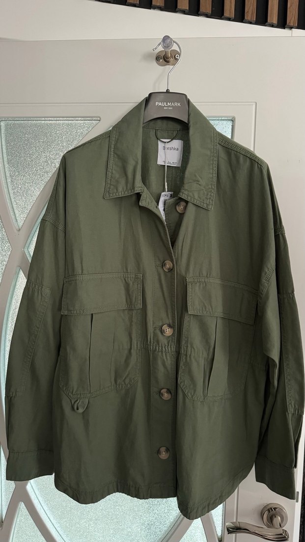 Bershka Düğmeli Salaş Kesim Haki Kadın Ceket - Görsel 4