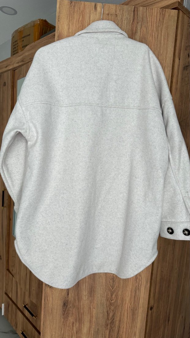 Düğmeli Bej Yün Midi Kadın Kaban - Görsel 4