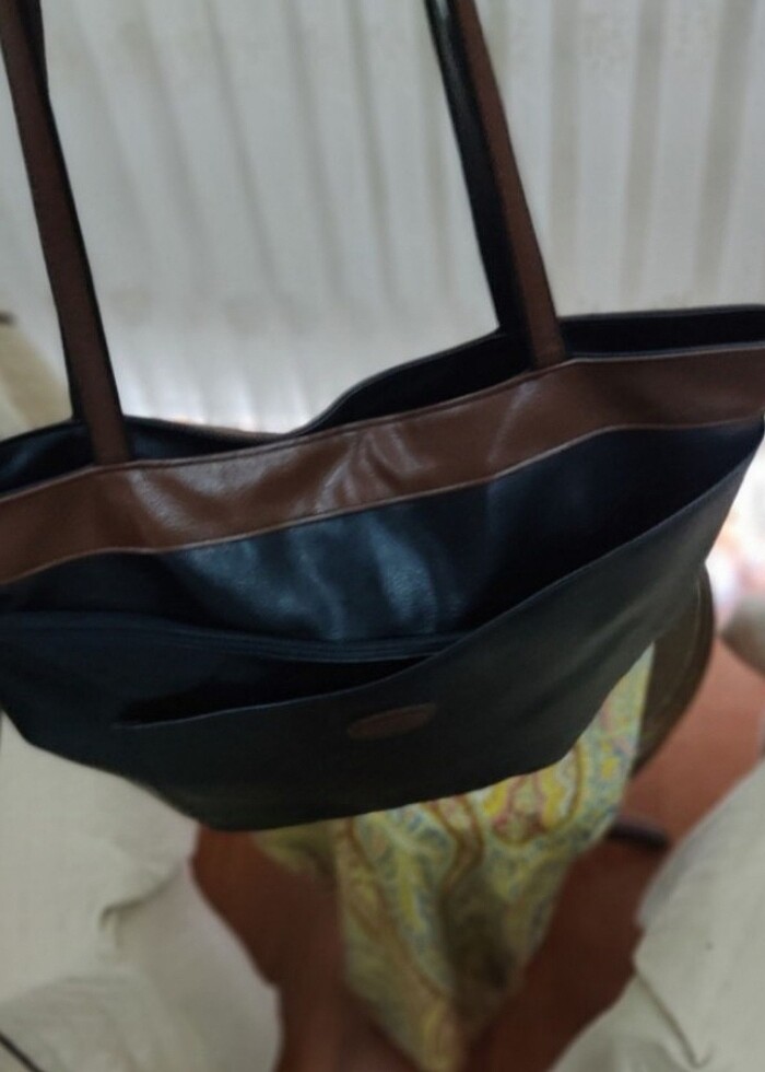 Siyah-Kahverengi Deri Kol Çantası - Görsel 2