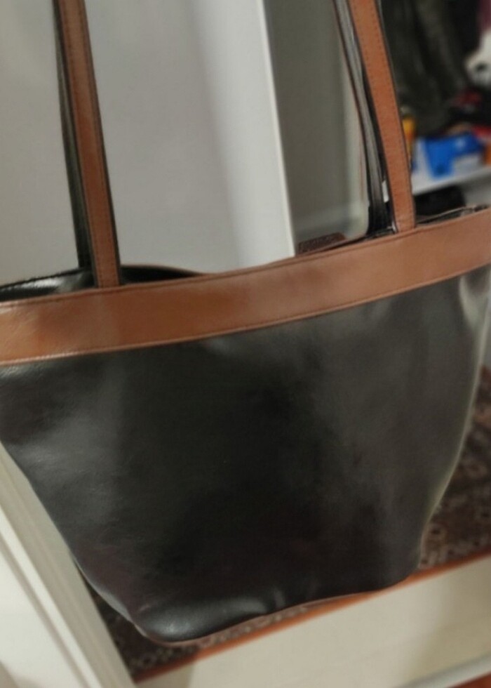 Siyah-Kahverengi Deri Kol Çantası - Görsel 5