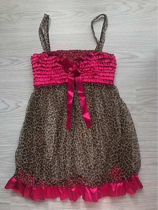 Fantezi mini leopar gecelik