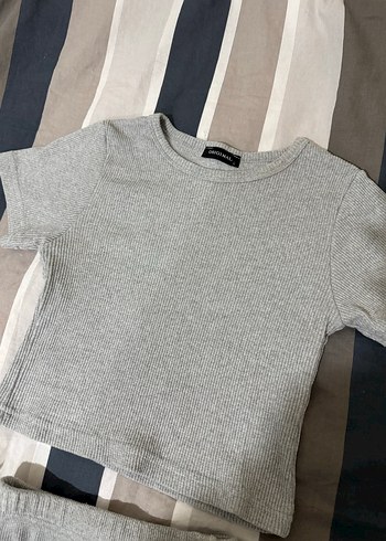 Gri Kısa Kollu Fitilli Alt Üst Takım - Görsel 2