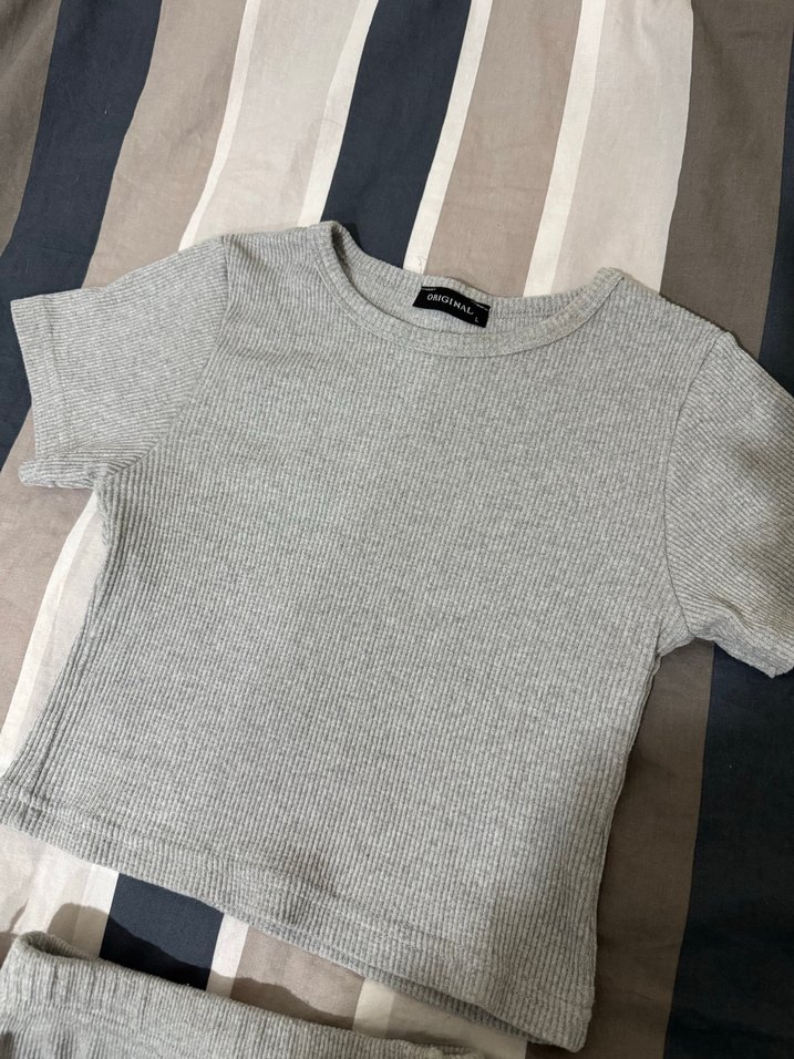 Gri Kısa Kollu Fitilli Alt Üst Takım - Görsel 2