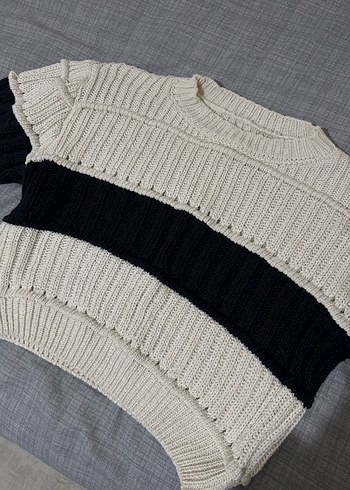 Kadın Gri Beyaz Örgü Triko Kazak - Görsel 2