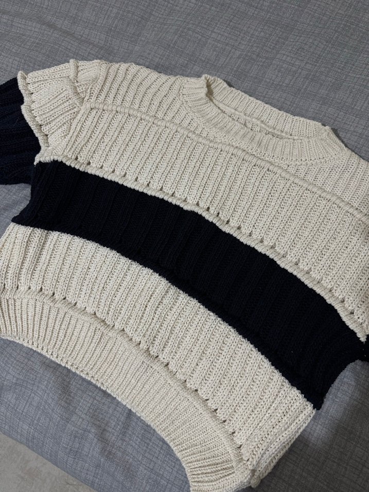 Kadın Gri Beyaz Örgü Triko Kazak - Görsel 2