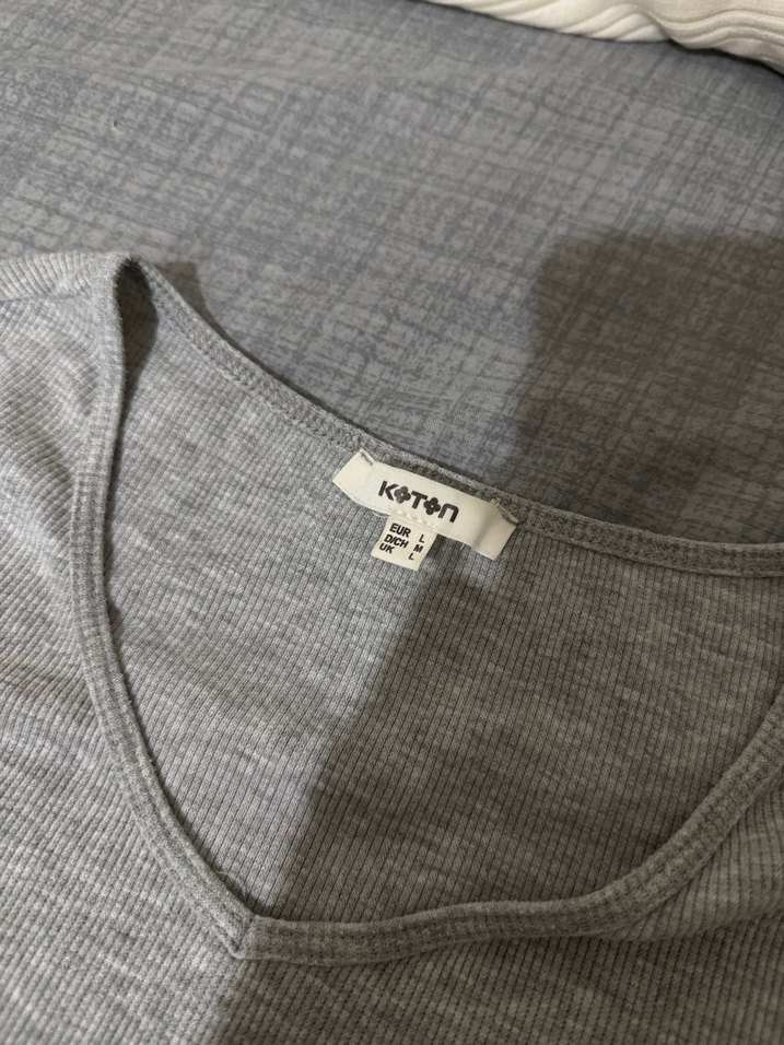 Gri V Yaka Kadın Fitilli Body - Görsel 2