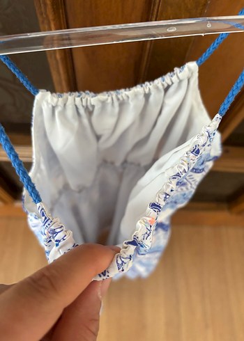 6 Yaş Beden mavi Renk Mavi Pastel Bohem Bağcıklı Şifon Elbise