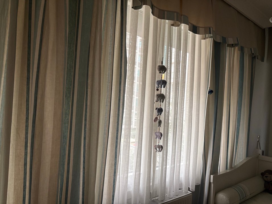 Bebek  odasıBej Renkli Modern Çizgili Perde - Görsel 4