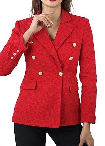Kirmizi tüvit blazer ceket