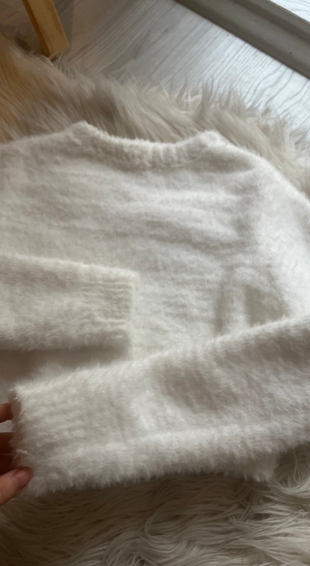 Beyaz Örgü Kadın Triko Kazak CROP kazak . Harika - Görsel 2