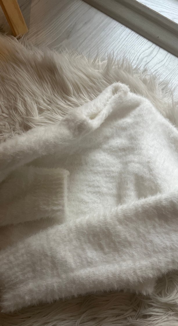 Beyaz Örgü Kadın Triko Kazak CROP kazak . Harika - Görsel 3