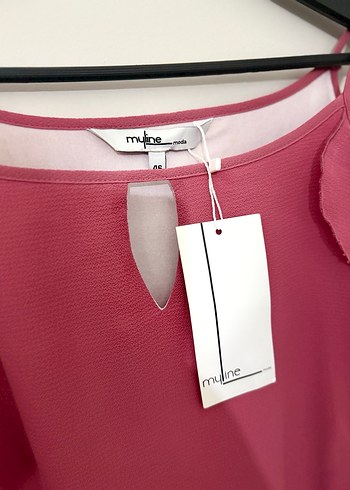 Pembe kolları volanlı midi elbise - Görsel 6