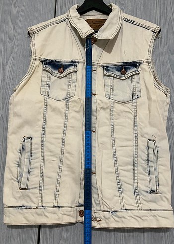 Erkek Beyaz Kolsuz Denim Ceket - Görsel 2