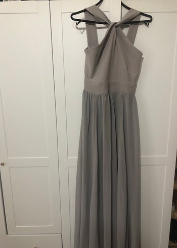 Gri Uzun Drapeli Kadın Abiye Elbise - Görsel 3