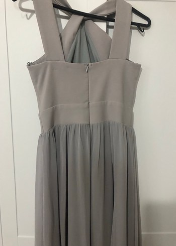 Gri Uzun Drapeli Kadın Abiye Elbise - Görsel 2