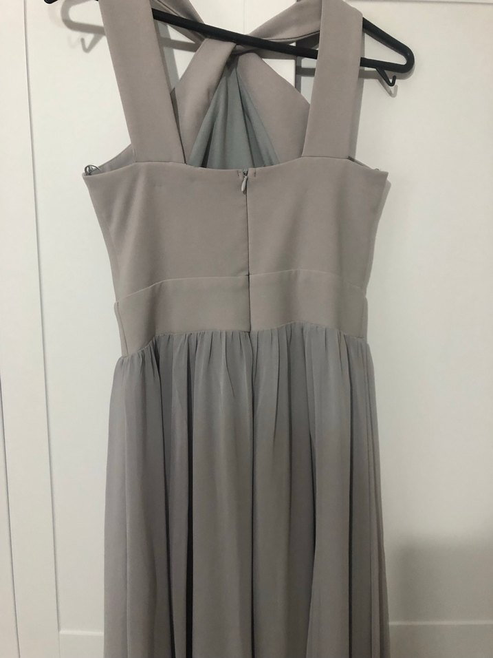 Gri Uzun Drapeli Kadın Abiye Elbise - Görsel 2