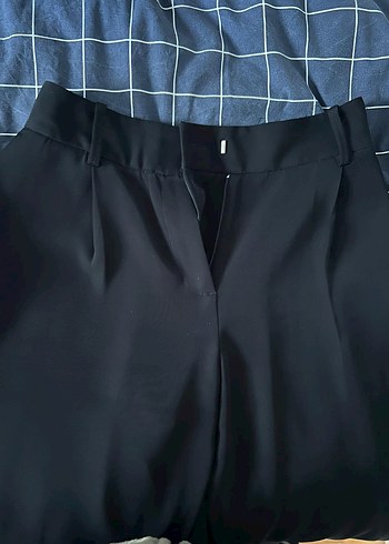 Lacivert Pilili Kadın Kumaş Pantolon - Görsel 3