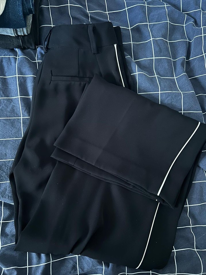 Lacivert Pilili Kadın Kumaş Pantolon - Görsel 2